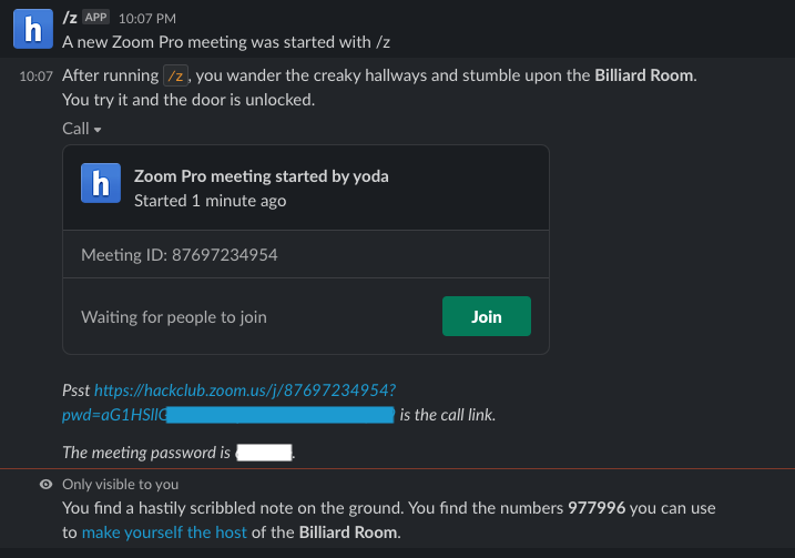 A picture of a new Slash-Z meeting with a host key